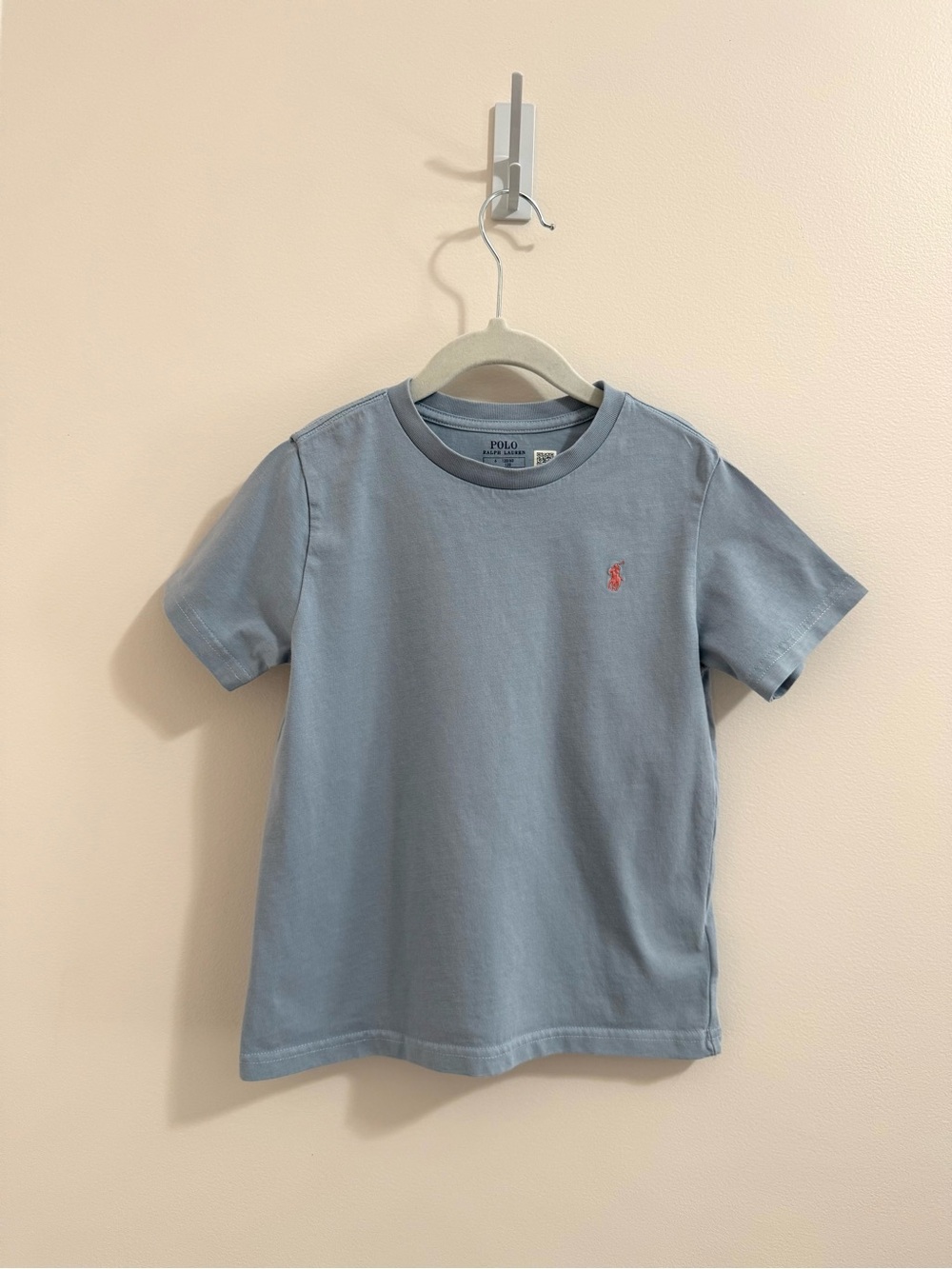 Polo Ralph Lauren Boys Short  Sleeve Tee in Light Blue with Pink Pony Size 6